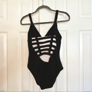 Caged-Back Black Onepiece Swimsuit